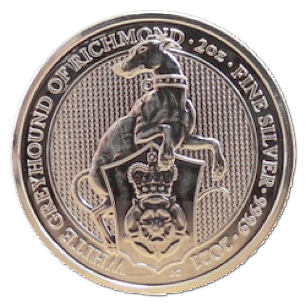 2021 2oz Silver Queen's Beasts Coin. White Greyhound of Richmond
