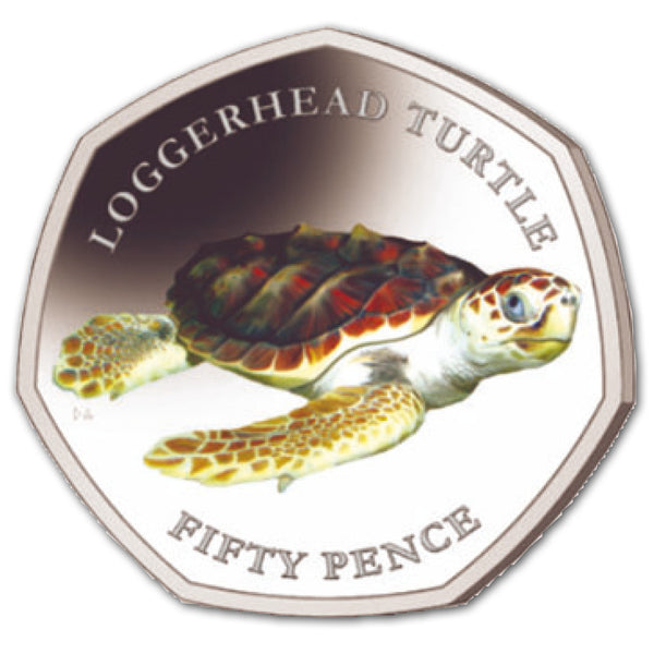 2019 B.I.O.T Loggerhead Turtle colourised 50p coin