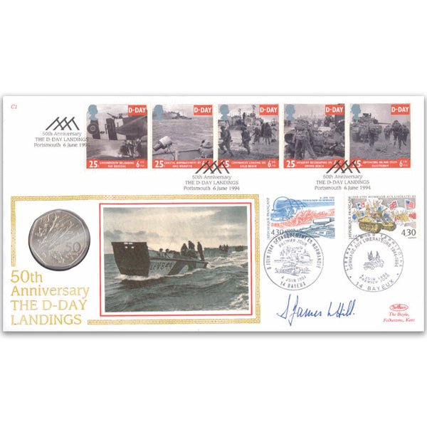 1994 D-Day Coin Cover Signed Brig, James Hill COIN01S