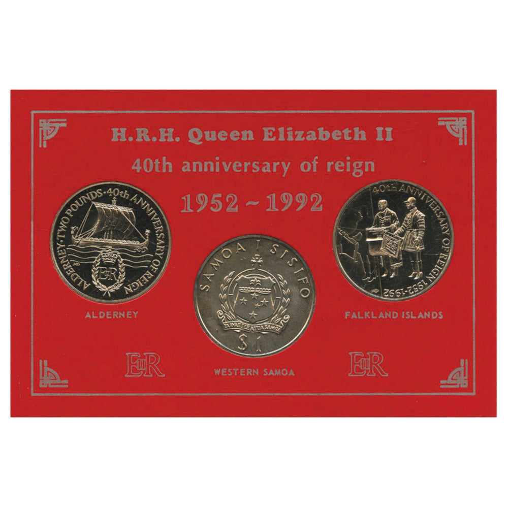 コレクション The40thAnniversary of Queen Elizabeth II 1992 HRH Queen Elizabeth II 40th Anniversary of Reign 3 Coin Set