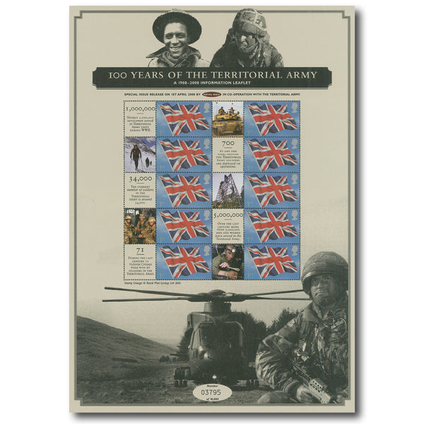 2008 100 Years Territorial Army Commemorative Sheet GBCS0001