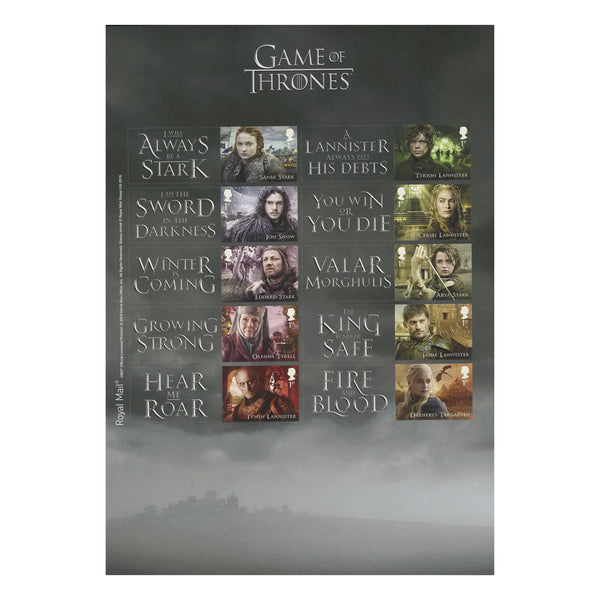 2018 Game of Thrones Collectors Sheet