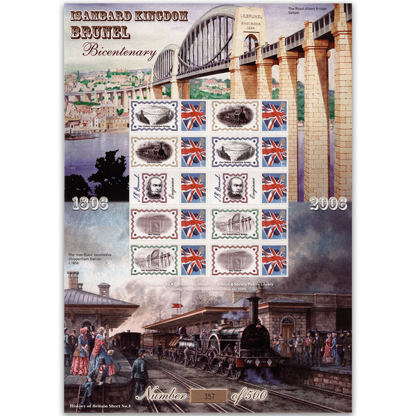 Isambard Kingdom Brunel GB Customised Stamp Sheet - History of Britain No. 5 GBS0033