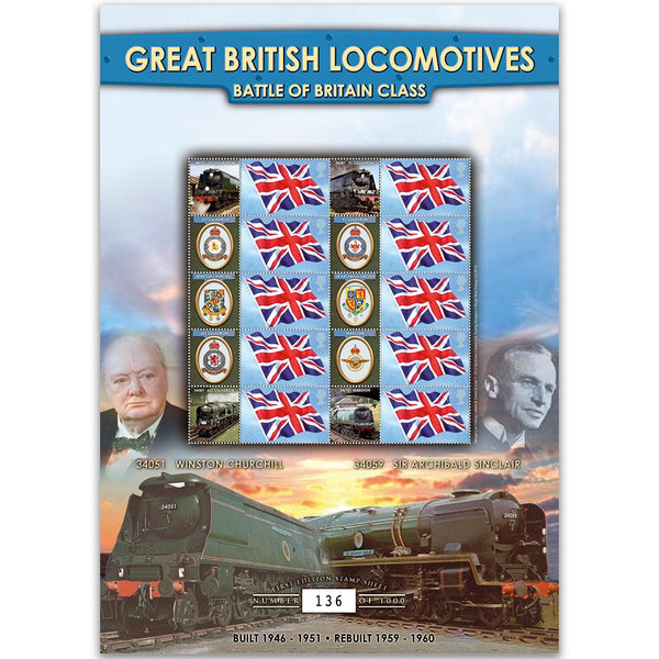 Battle of Britain Locomotives GB Customised Stamp Sheet GBS0130
