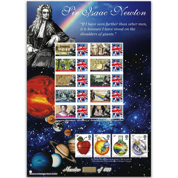 Sir Isaac Newton GB Customised Stamp Sheet - HoB 50 GBS0157