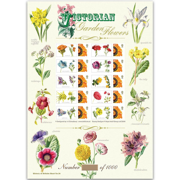 Victorian Garden Flowers GB Customised Stamp Sheet - HoB 36 GBS0165