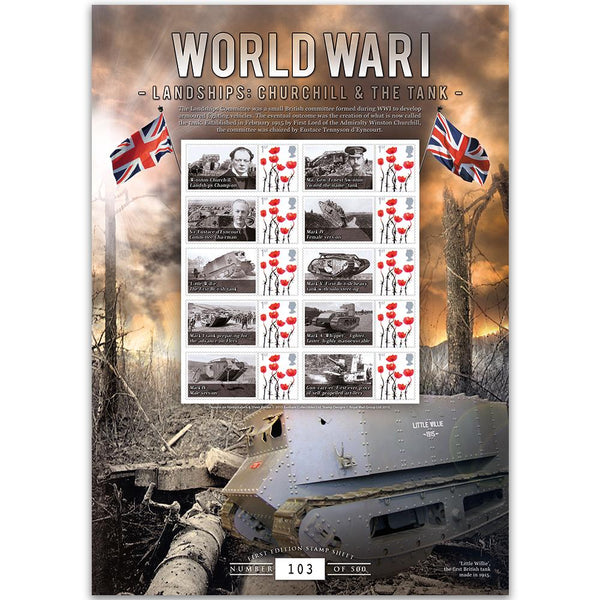 WWI Landships - Churchill & The Tank GB Customised Stamp Sheet GBS0238
