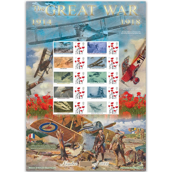 WWI - Battle for the Skies GB Customised Stamp Sheet - HoB 103 GBS0245