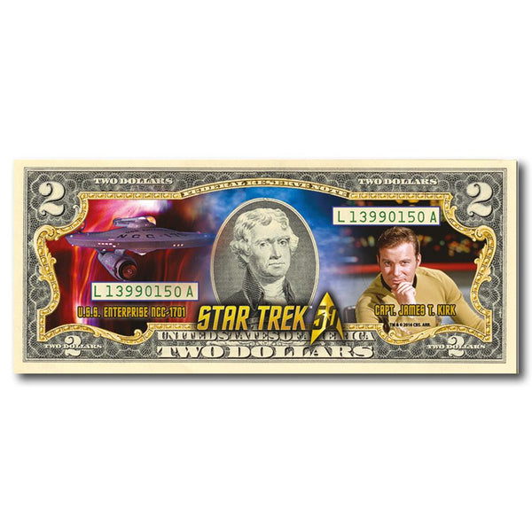 Star Trek Captain Kirk Colourised $2 Bill NBM1683