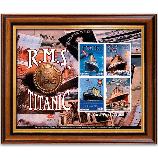 RMS Titanic - Period Postcards Stamp Sheet - Framed SD270E