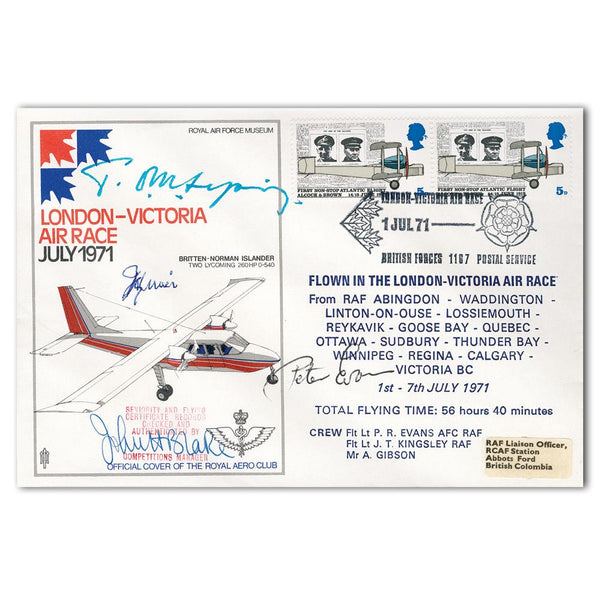 1971 London-Victoria Air Race - Signed by Sopwith, Blake and 2 Others SIGM0078
