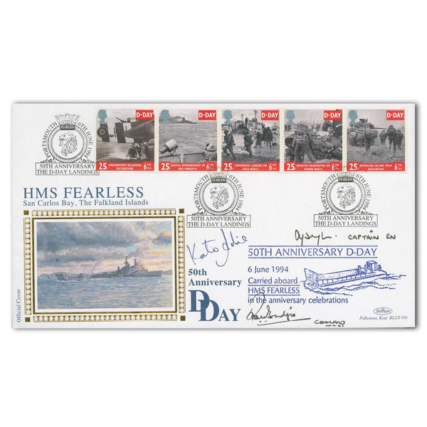 1994 D-Day - HMS Fearless - Signed by Capt. Cmdr. & Kate Adie. SIGM0200