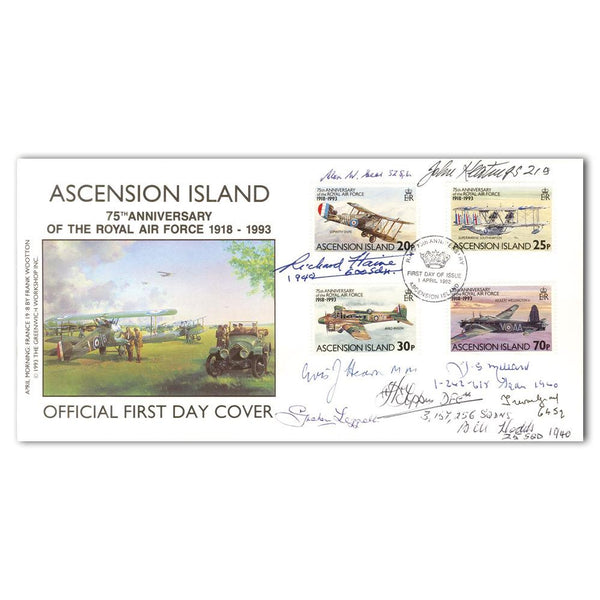 1993 Ascension Island - RAF 75th - Signed by 9 BoB Pilots & Crew SIGM0262