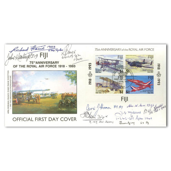 1993 RAF 75th Fiji M/S - Signed by 9 BoB Pilots & Crew SIGM0273