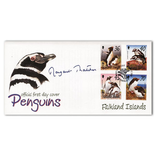 2002 Falkland Islands Penguins Cover - Signed by Margaret Thatcher SIGP0161