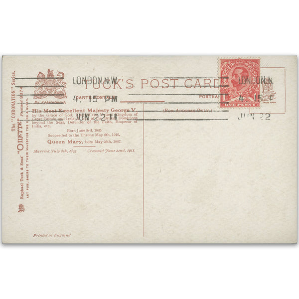 1911 Downey Head 1d Coronation Postcard TX1106D