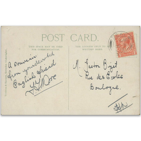 1912 1d Red Profile on postcard. Deal cds TX1210B