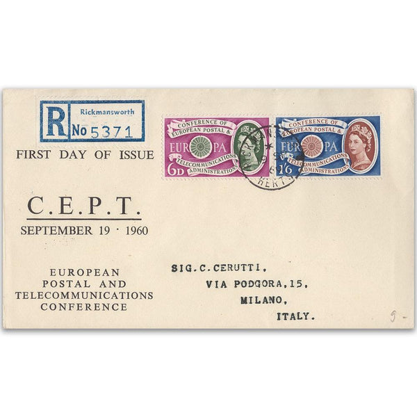 1960 Europa - Rickmansworth counter date stamp on registered cover TX6009H