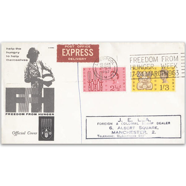 1963 Freedom From Hunger - Liverpool Special Slogan - Phosphor FDC TX6303A
