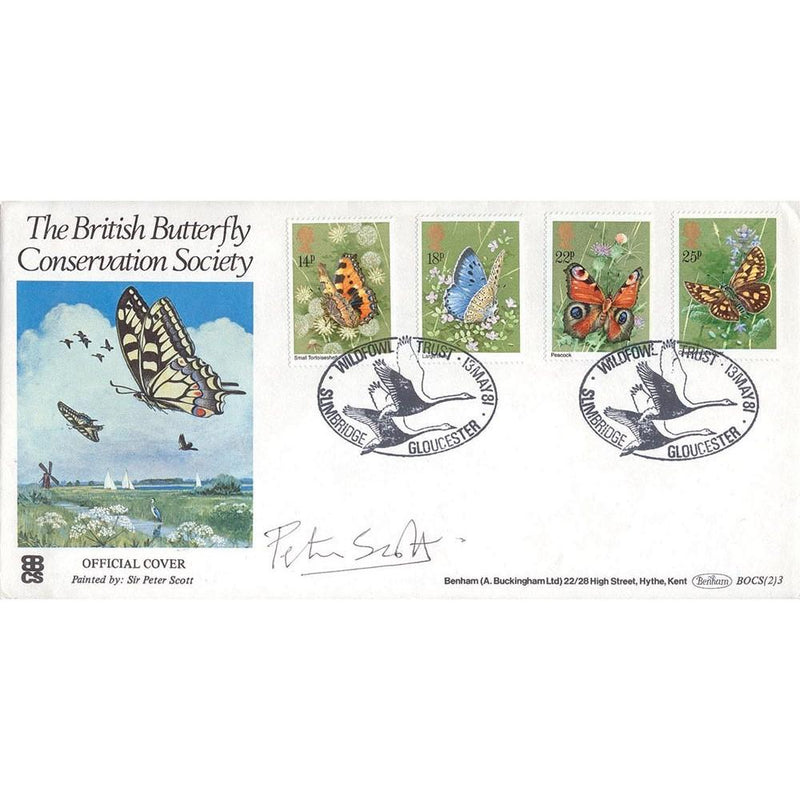 1981 Butterflies - Wildfowl Trust handstamp - Signed by Peter Scott TX8105C