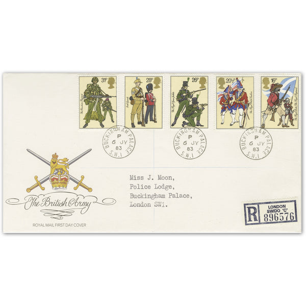 1983 Army, Royal Mail cover, Buckingham Palace cds TX8307J