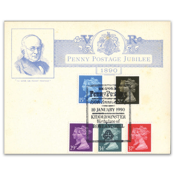 1990 Penny Black.1890 Uniform Penny Postage Card with1990 set,Penny Post, Kidderminster h/s