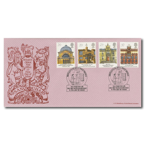 1990 Europa - Bradbury Official - Britain's Oldest Post Office, Sanquhar Handstamp TX9003A