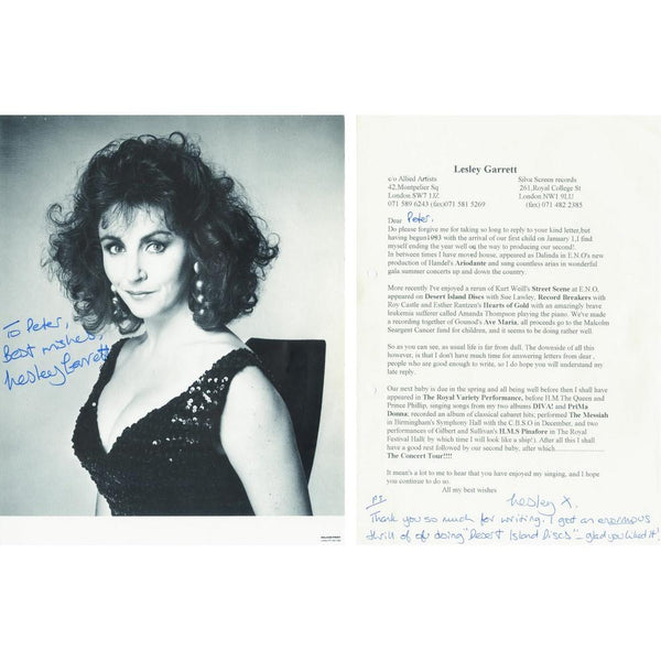 Lesley Garret - Autograph - Signed Letter and Photograph