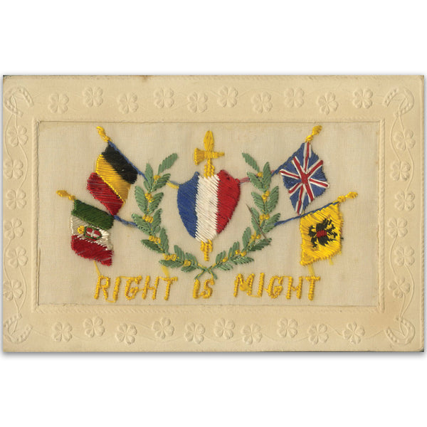 WWI Embroidered Postcard - Right is Might (various) WWIP008Q