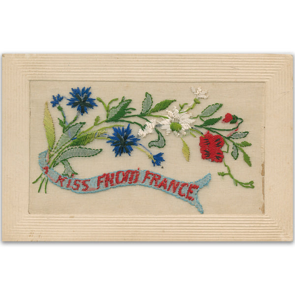 WWI Embroidered Kiss From France Postcard