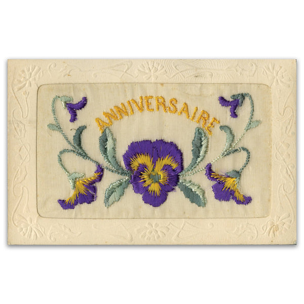 WWI Embroidered Postcard - Anniversaire
