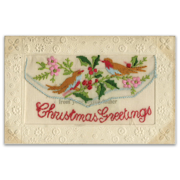 WWI Embroidered Postcard - Christmas Greetings