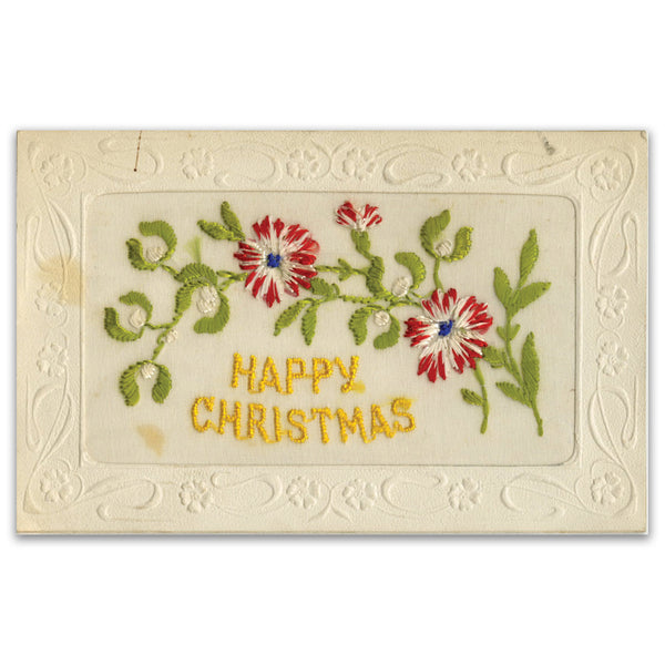 WWI Embroidered Postcard - Happy Christmas