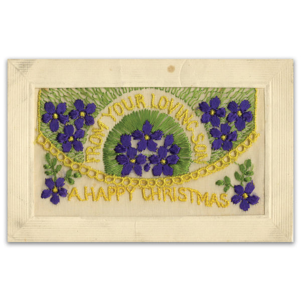 WWI Embroidered Postcard - Happy Christmas From Your Son