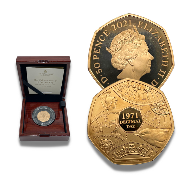 2021 50th Anniversary Decimal Day 50p Gold Proof Piedfort Coin