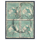 Australia 1913-14 1/- Blue-Green, good to fine used in block of 4, SG11a