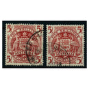 Australia 1948-56 5/- Claret, both papers, fine cds used. SG224a+ab