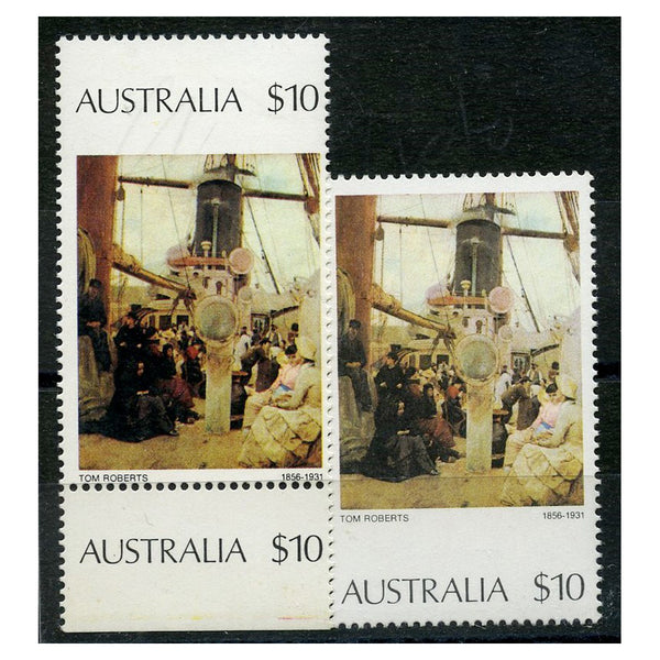 Australia 1977 $10 Paining, substantial misperf downward, additional prt in mgn, u/m. SG567avar_AUST0567AVM