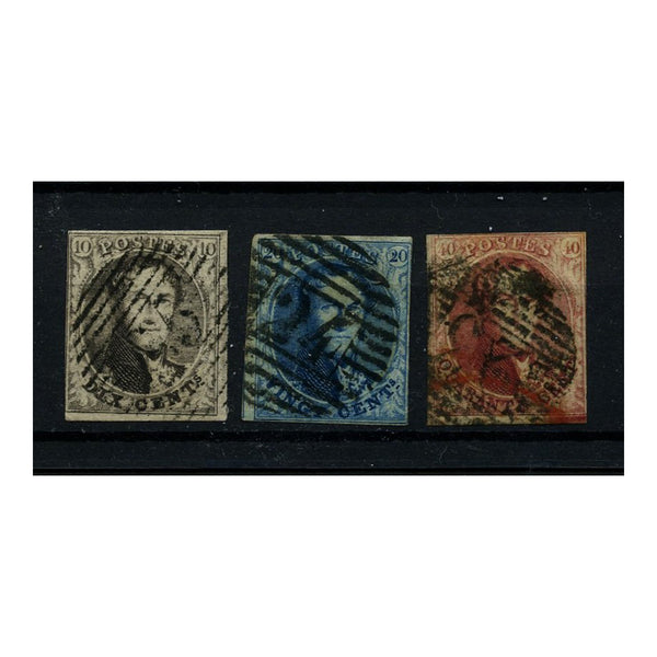 Belgium 1851 'Medallions' trio, WMK without frame, 2-3 margins, good to fine used. SG6-8