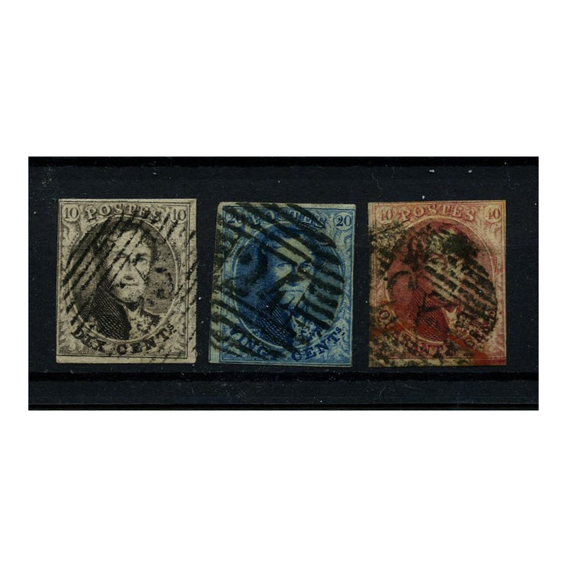 Belgium 1851 'Medallions' trio, WMK without frame, 2-3 margins, good to fine used. SG6-8