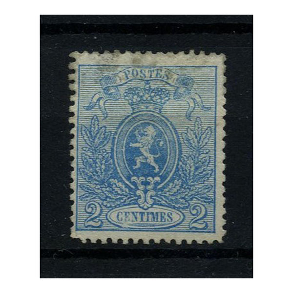 Belgium 1867 2c Blue, perf 14-1/2x14, lightly used. SG41