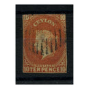 Ceylon 1857-59 10d Dull vermilion, just 3 margins, good to fine used. SG9_CEYL0009U