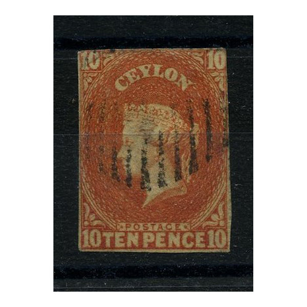 Ceylon 1857-59 10d Dull vermilion, just 3 margins, good to fine used. SG9_CEYL0009U