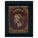 Ceylon 1865-66 5d Red-brown, WMK REVERSED, good to fine used. SG53x