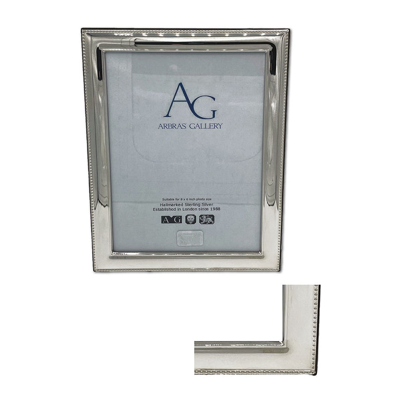 Sterling Silver 8"x 6" Beaded Design Photo Frame_CXH0288
