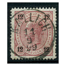 Czechoslovakia 1890 12k Claret, perf 13, used with lovely Kallich (CZ) cds. SG84c
