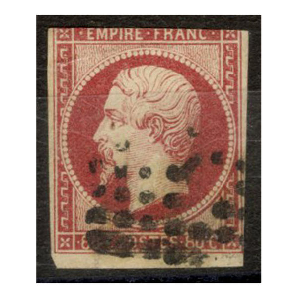 France 1855-61 80c Deep-carmine / yellowish, just 3 margins, fresh used. SG68