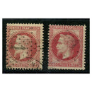 France 1863-70 80c Both shades, good to fine used, both displaying 'crack in value tablet.' SG121-22