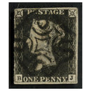 GB 1840 1d Intense-black, plate 6, 4 margins fine black MX used, pinhole. SG1_GB0001U6X1