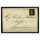GB 1840 1d Intense-black, just 3 margins, used on cover with red Glasgow MX & backstamps. SG1